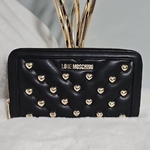Love Moschino Quilted Heart Studded Continental Zip Wallet - Picture 2 of 12